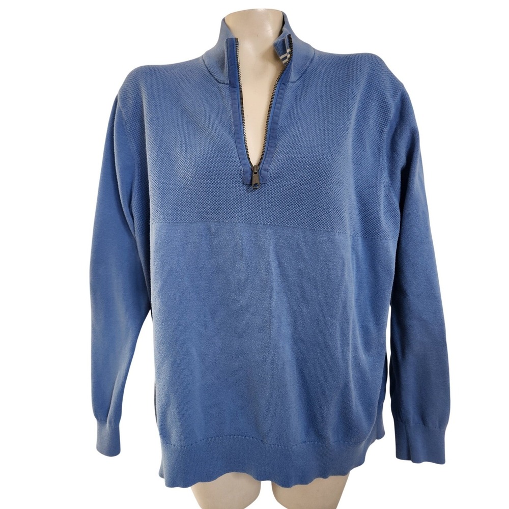 UNTUCKit Mens XXL Blue 100% Cotton Mixed Knit Quarter Zip Pullover Sweater comfy